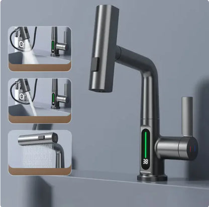 Digital Display Grey Bathroom Faucet