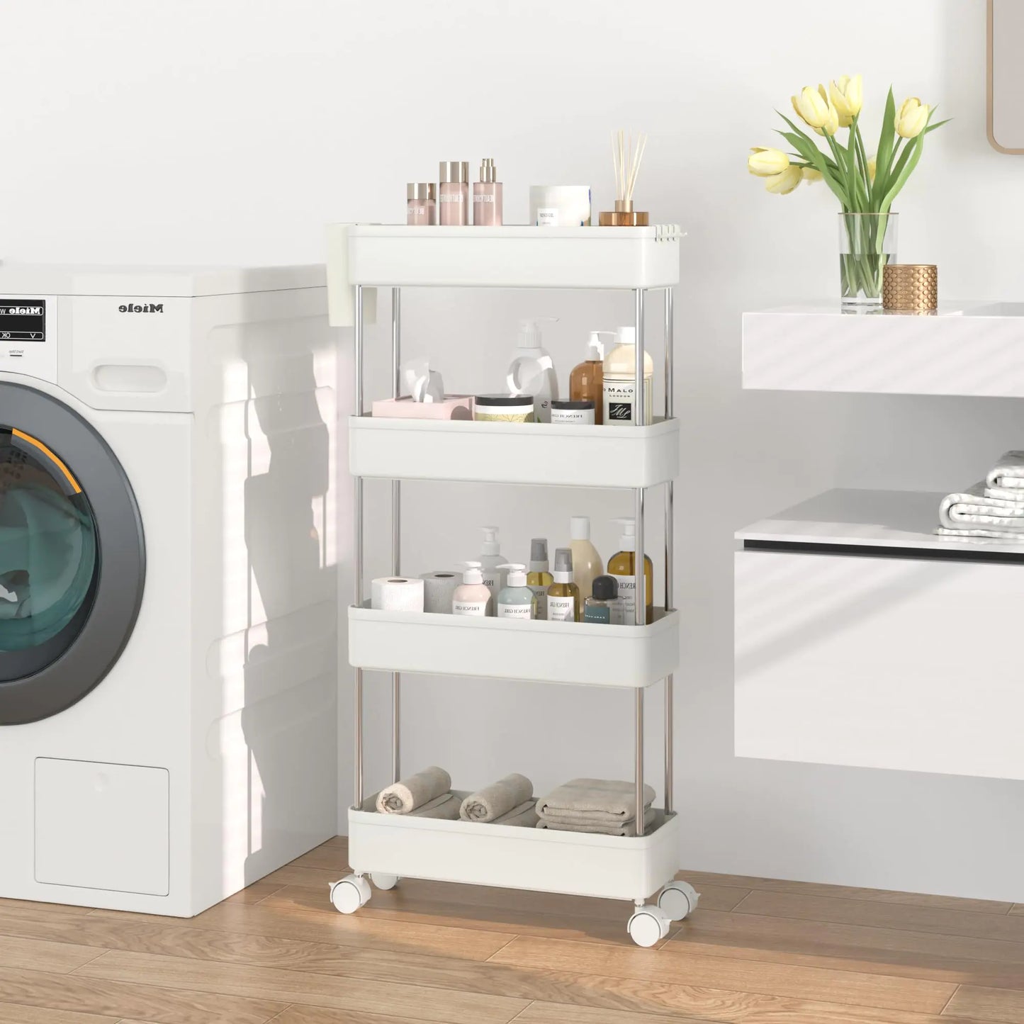 VECELO Versatile 4-Tier Rolling Storage Unit with Accessories - White