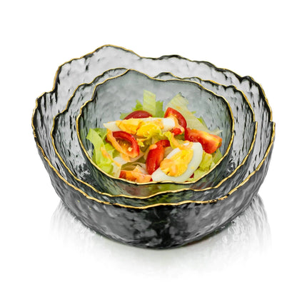 3-Piece Grey Glass Serving Bowl Set