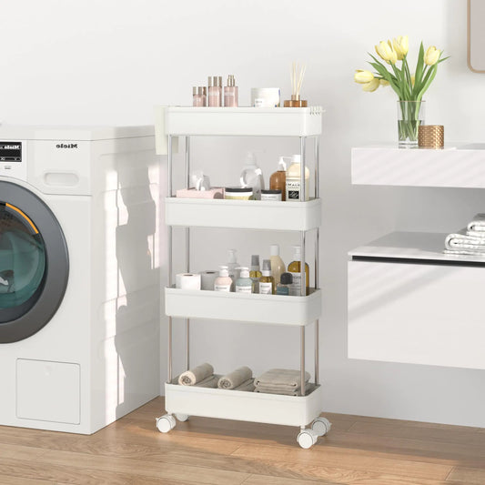 VECELO Versatile 4-Tier Rolling Storage Unit with Accessories - White
