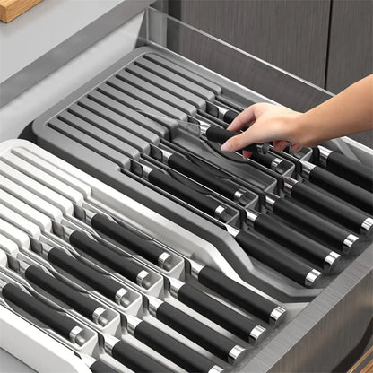 RIIPOO Adjustable Knife Drawer Organizer - Secure Retractable Block for Utensil Organization