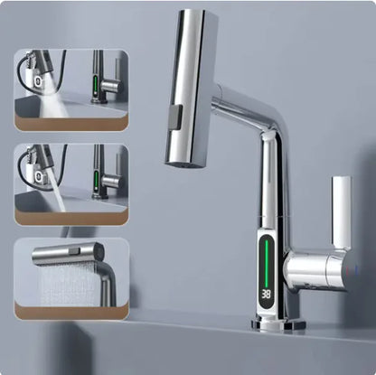 Digital Display Grey Bathroom Faucet