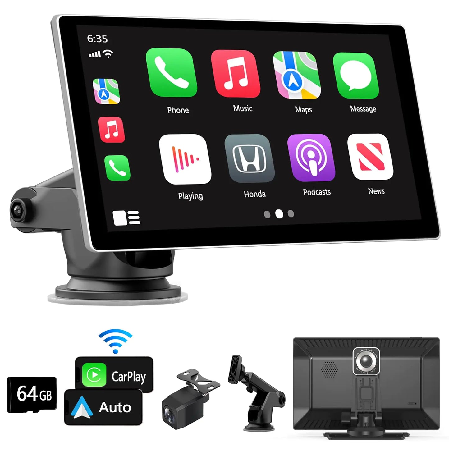 Portable CarPlay Screen with 4K Dash Cam