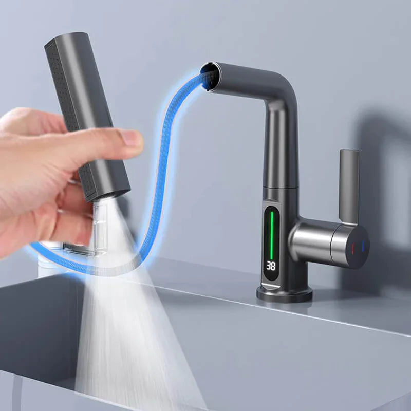 Digital Display Grey Bathroom Faucet