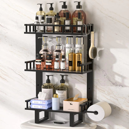 BambooSpace Over WC Storage Unit with Hooks (Black L)