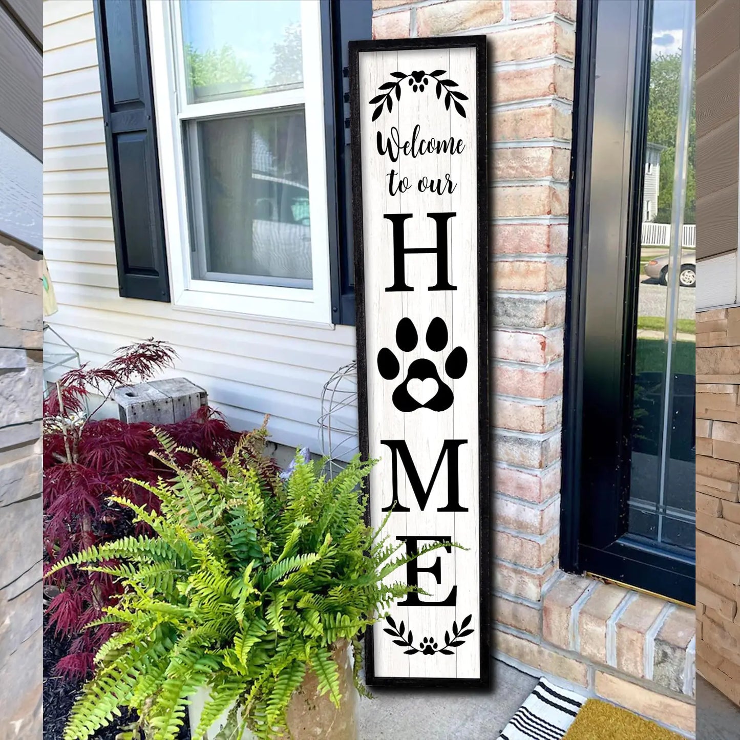 Rustic Paw Print Welcome Sign 45" Tall for Porch